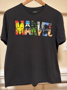 Marvel Black Tee with Colorful Avengers Faces